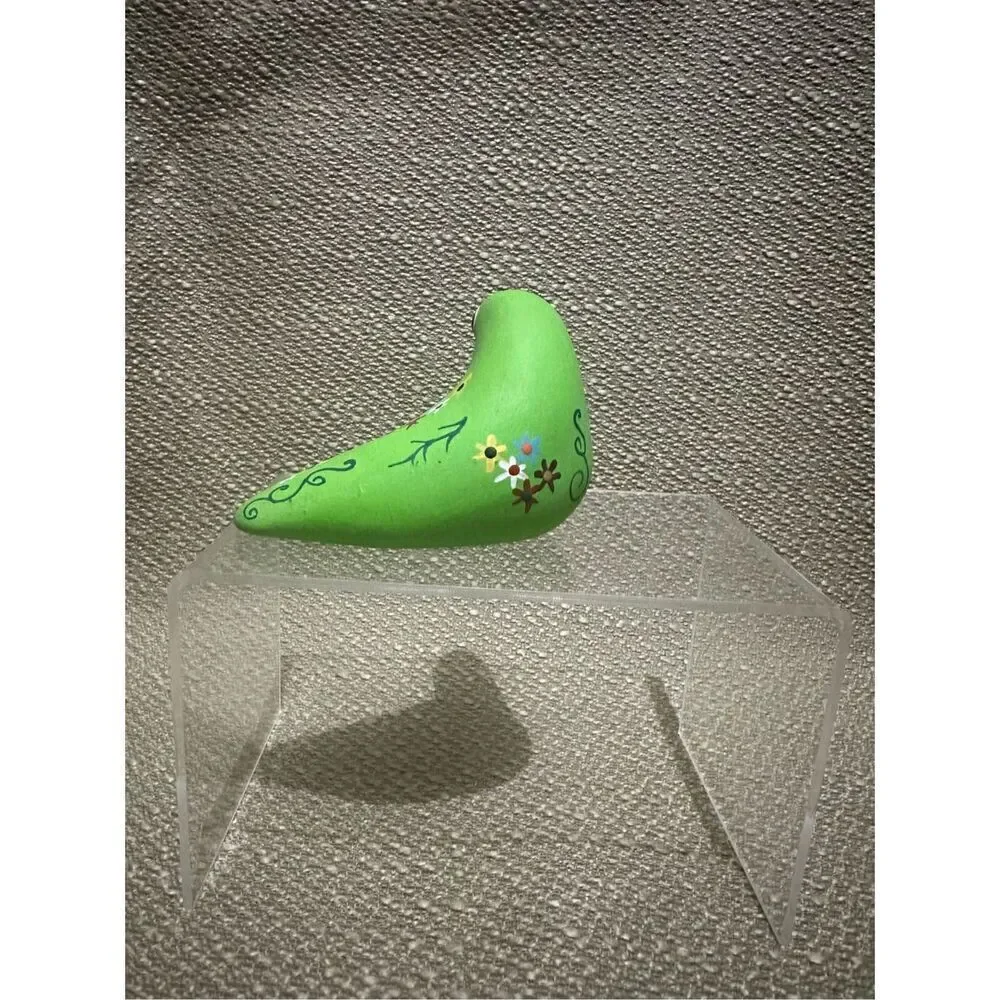 Vintage Hand Painted Pottery Green Bird Artist Signed By Gloria A Dios Panama